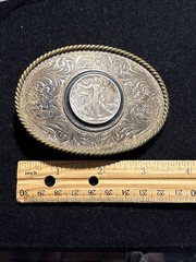 Montana Silversmiths Coin Belt Buckle 1942 Walking Liberty Half Dollar -Item#283