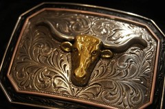 Ariat Western Rectangle Longhorn Silver & Gold tone Belt Buckle A37057