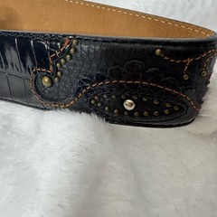 Justin Black Leather Embroidered Belt Ornate Silver Buckle Sz 30 Western Country