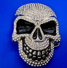 Cool Smiley Skull Head Clear Bling Rhinestones Halloween Gothic Punk Belt Buckle