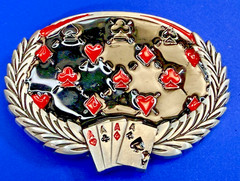 Four Aces Laurel Leaf Playing Card Casino Las Vegas Gambling Gambler Belt Buckle