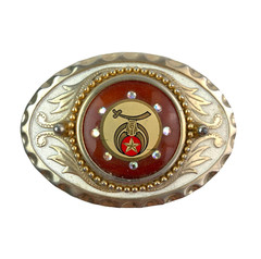 Vintage Masonic Shriners Orange Gold Tone Bling 3D Metal Belt Buckle