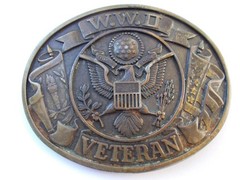 Vintage World War II Veterans Commemorative Military Brass Tone Belt Buckle