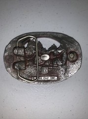 MEN&rsquo;S HEAVY PEWTER 1990 C + J INC DEER SCENE AND ANTLER BELT BUCKLE MADE IN USA