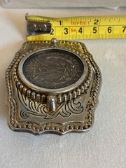 Genuine 1921 Morgan Silver Dollar Western Silver & Gold Tone Belt Buckle USA