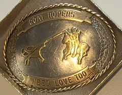 Vintage Metal Belt Buckle, Nickel Silver, Goat Ropers Need Love Too, Rodeo, Nice