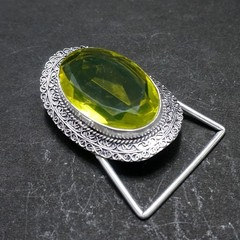 Vintage Western Belt Buckle Lemon Quartz glass Silver Tone Cowboy Belt Buckle