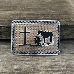 Top Notch Accessories Silver and Gold Praying Cowboy Design Western Belt Buckle