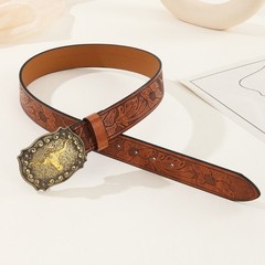 Longhorn Bull Belt Buckle Belt Vintage Western Belt Cowboy Belts For Men Western