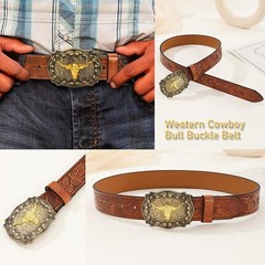 Western Cowboy-Belts for Men Big-Buckle Longhorn-Bull PU-Leather Rodeo Cowgir…