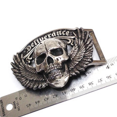 Skull & Wings Deliverance From Evil Belt Buckle Solid Sterling Silver 236.8g