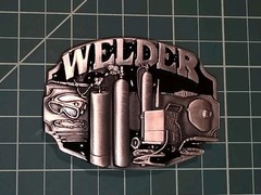 Vintage Belt Buckle, Welder, SISKIYOU Buckle Co. 1988 Williams Oregon, Welding