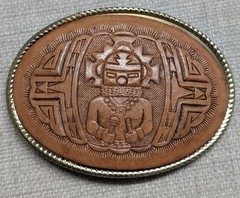vintage TOOLED leather NATIVE AMERICAN belt buckle SOUTHWESTERN indian cowboy