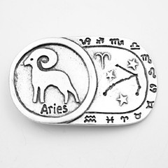 Gemini Zodiac Belt Buckle Antique Silver Rectangle Astrology Style