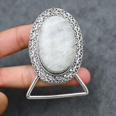 Handcrafted 925 Sterling Silver Natural Rainbow Moonstone Belt Buckle