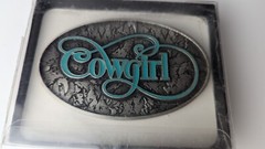 VTG Cowgirl Metal Belt Buckle Western Pin Up Speccast