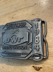 Mining Belt Buckle Collector METAL Original 1984 Safety Award Patina Miner USA