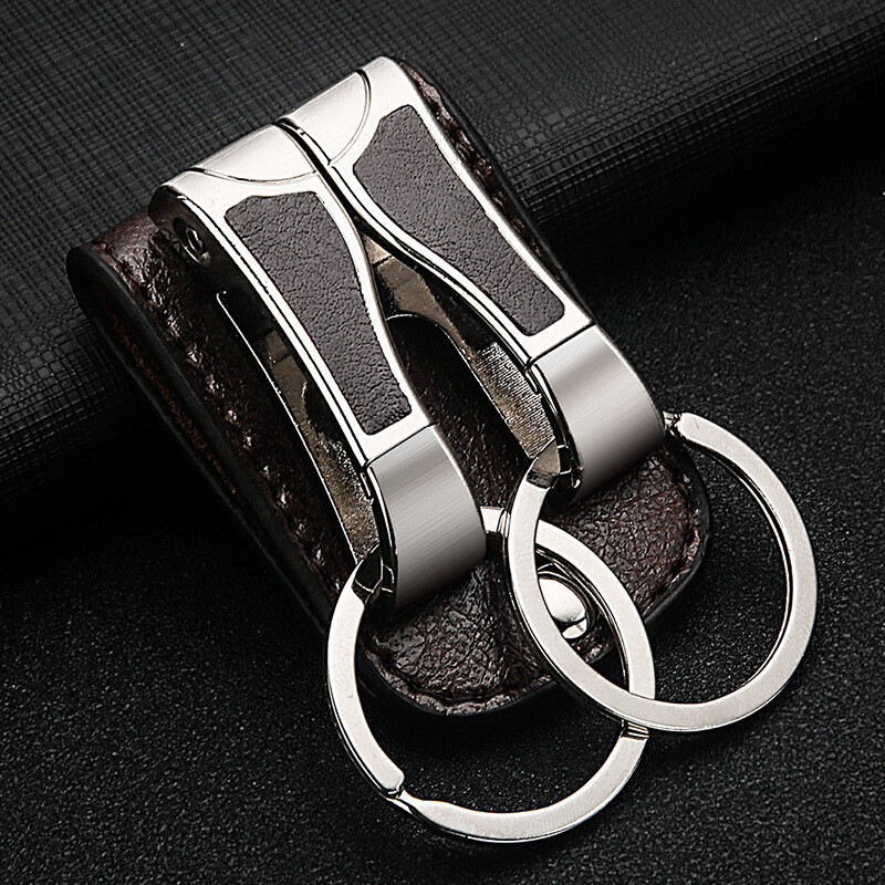 Real Leather Belt Buckle Clip Keychains Car Key Holder Double Ring 2 Loops