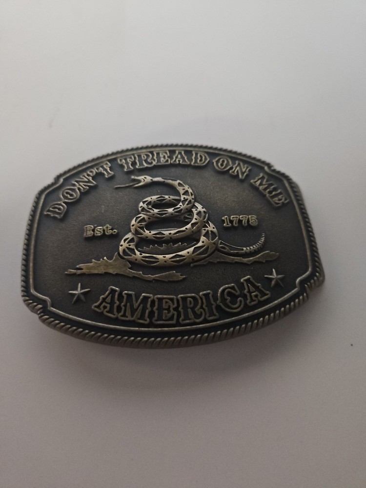 America Don&rsquo;t Tread On Me Gadsden Flag Snake Belt Buckle Antique Bronze Tone