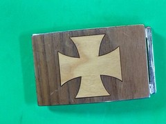 Mixed Wood Grain Inlaid Iron Cross Vintage Belt Buckle