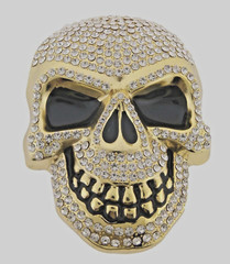 Skull Belt Buckle Gold Metal Bling Rhinestones Halloween Party Cosplay Costume