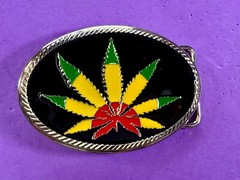 Marijuana Cannabis Pot Leaf Weed Enameled Rasta Colors New 4&Prime; Wide Belt Buckle