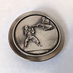 Vintage 1970s Pewter Round Martial Arts Karate Belt Buckle