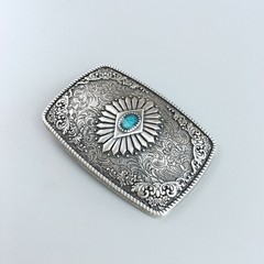 Vintage Silver Plated Enamel Southwest Rectangle Belt Buckle also Stock in US