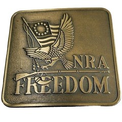 NRA Belt Buckle Bronze Freedom Bicentennial 1776 Eagle Flag Musket Western Rodeo