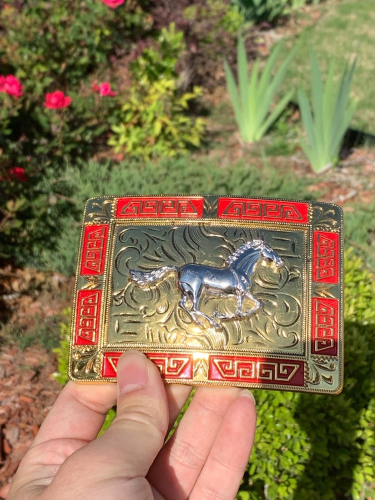 Western Buckle Gold Silver Red Black Horse Cowboy Buckle 2 » Hebillas Vaqueras