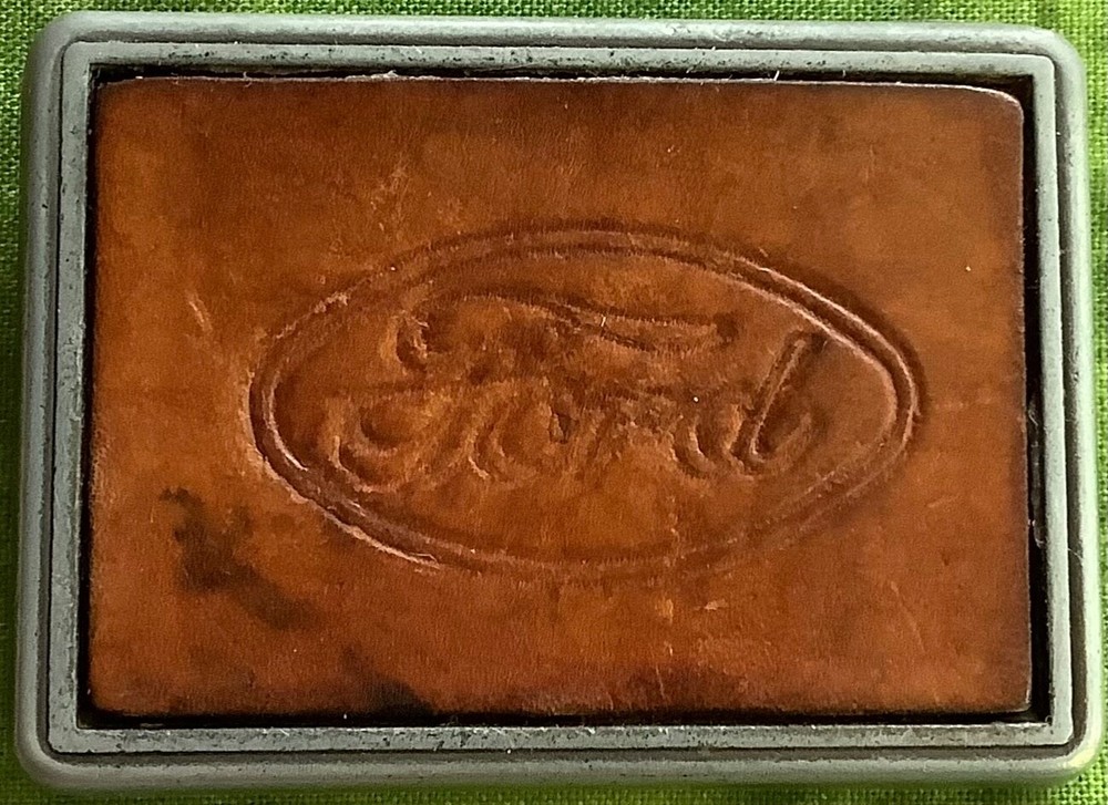 Belt Buckle w/ Ford Logo Embossed on Leather, attached to Metal Backing, NICE.