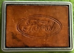 Belt Buckle w/ Ford Logo Embossed on Leather, attached to Metal Backing, NICE.