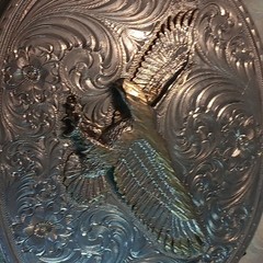 Gist Men&rsquo;s Western Oval Belt Buckle Eagle Floral Engraved 2-Tone 1.5in