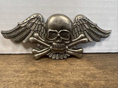 Vintage Winged Skull and Crossbones Belt Buckle Estate Sale Flying Skull Biker