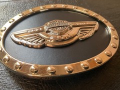 Harley-Davidson 100th Anniversary belt buckle.Bar&Shield w/wings.Chrome plated.