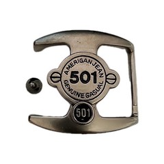 LEVI&rsquo;S AMERICAN 501 JEANS Silver Chrome 4 Pc Belt Buckle. Holder. Metal Insignia