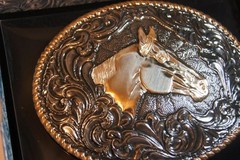 Crumrine M&F Western Belt Buckle Horse Head Oval Antiqued Bronze C02114