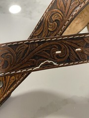 Vtg Lyatone Saddle Leather Belt Cowboy Boots Belt Buckle Sze 34 2565 Top Grain