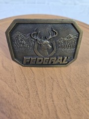 FEDERAL Deer Buck Mount Bronze Belt Buckle by Indiana Metal Craft Vintage