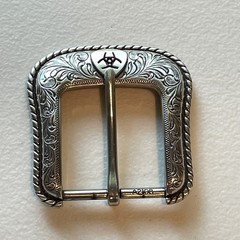 Ariat Western Belt Buckle Filigree Scroll Logo Silver Toned Rope Edge A2108