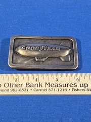 Vintage 1974 Goodyear Tire and Rubber Company Blimp Belt Buckle MARKED REPRO