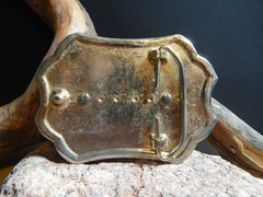 Man&rsquo;s Belt Buckle Gold Tone Blue Lace Agate Stone, fits a 1 1/2 Belt