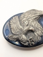 Vtg Eagle Blue Enamel Inlay Belt Buckle Pewter 3D Design Siskiyou 1990