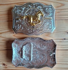 BIG Horse arrow flowers western silver & gold belt buckle (choice designs)