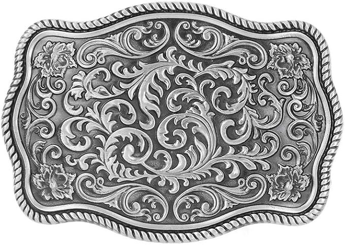 Western Cowboy Belt Buckles Men Vintage Novelty Large Handmade Silver Floral