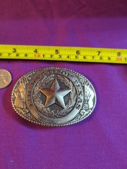 Texoma Leather & Brass – The State of Texas Flag Star Silver Belt Buckle