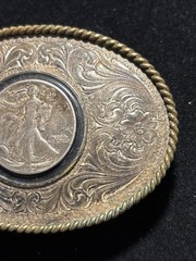 Montana Silversmiths Coin Belt Buckle 1942 Walking Liberty Half Dollar -Item#283