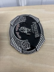 2020 Pendleton Whisky Let&rsquo;er Buck Black Silver Enamel Metal Belt Buckle MS