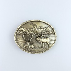 Vintage Bronze Plated Deer Wild Life Western Oval Belt Buckle Boucle de Ceinture