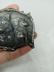 Vtg. Great American Products Pewter 3 Wolves Belt Buckle. Intricate. Heavy